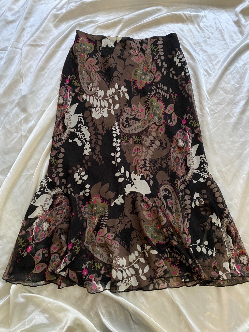 y2k Multicolor Paisley Floral Ruffle Maxi Skirt Fairycore Boho Size 14 PLUS